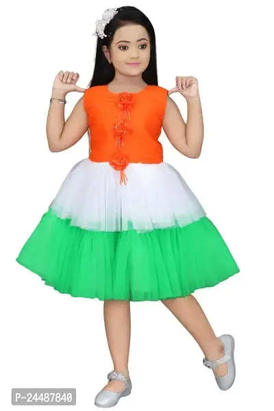IFSA Garments Net Casual Comfortable Knee Length Frock Dress for Girls Kids