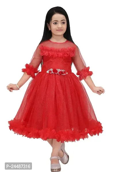 IFSA Garments Net Casual Comfortable Knee Length Frock Dress for Girls Kids (,)-thumb0