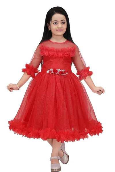 IFSA Garments Net Casual Comfortable Knee Length Frock Dress for Girls Kids (,)