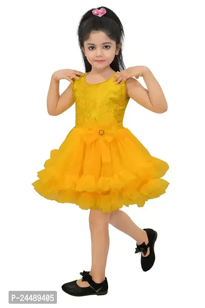 IFSA Garments Net Casual Comfortable Knee Length Frock Dress for Girls Kids-thumb4