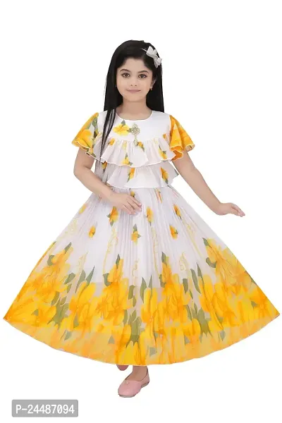 IFSA Garments Georgette Casual Comfortable Knee Length Frock Dress for Girls Kids-thumb0