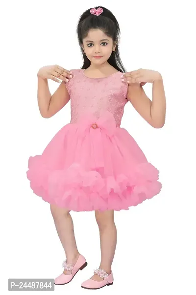 IFSA Garments Net Casual Comfortable Knee Length Frock Dress for Girls Kids