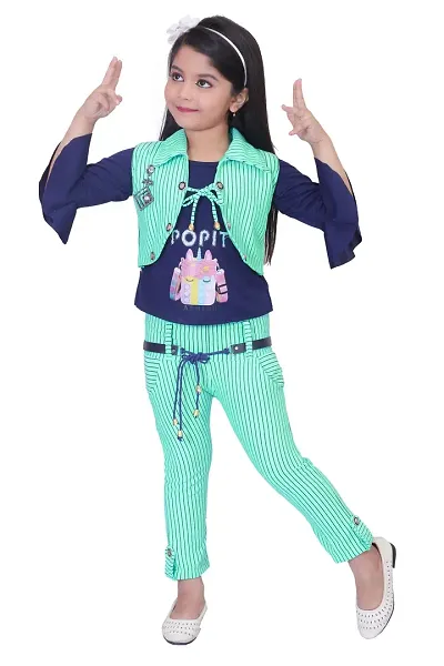 IFSA Garments Crepe Casual Comfortable Top & Bottom Set with Jacket For Girls Kids