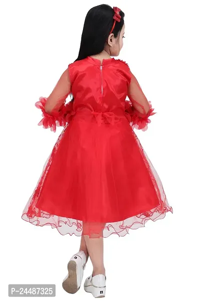 IFSA Garments Net Casual Comfortable Knee Length Frock Dress for Girls Kids-thumb3