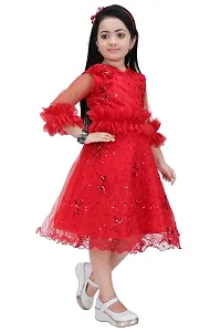 IFSA Garments Net Casual Comfortable Knee Length Frock Dress for Girls Kids-thumb1
