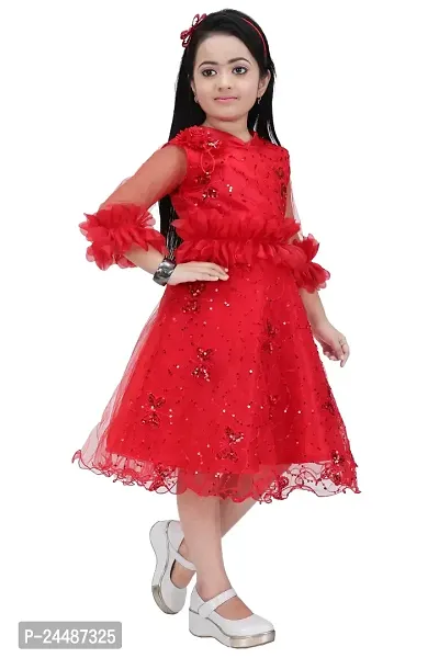 IFSA Garments Net Casual Comfortable Knee Length Frock Dress for Girls Kids-thumb2