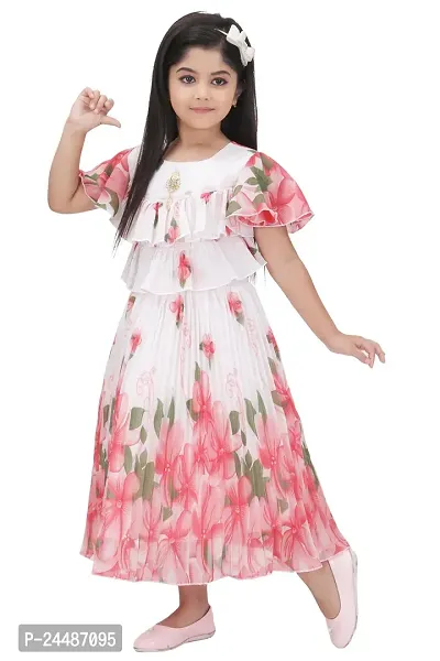 IFSA Garments Georgette Casual Comfortable Knee Length Frock Dress for Girls Kids-thumb5