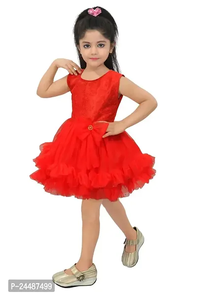 IFSA Garments Net Casual Comfortable Knee Length Frock Dress for Girls Kids-thumb0