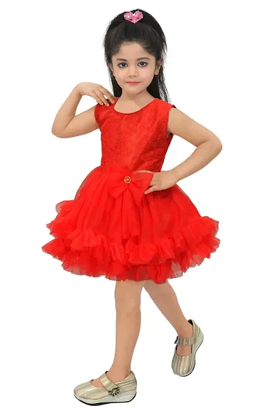 IFSA Garments Net Casual Comfortable Knee Length Frock Dress for Girls Kids