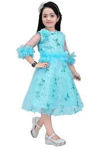 IFSA Garments Net Casual Comfortable Knee Length Frock Dress for Girls Kids-thumb1