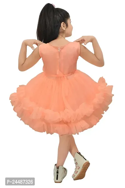 IFSA Garments Net Casual Comfortable Knee Length Frock Dress for Girls Kids-thumb4