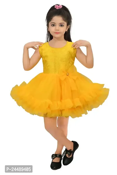 IFSA Garments Net Casual Comfortable Knee Length Frock Dress for Girls Kids-thumb0