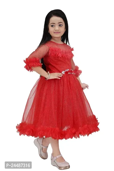 IFSA Garments Net Casual Comfortable Knee Length Frock Dress for Girls Kids (,)-thumb3