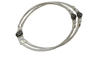 Silver Anklets Black Beaded (free Size) Stretchable High Grade Silver Plated Oxidized-thumb1