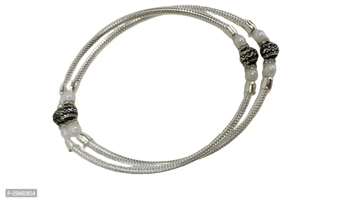 Silver Anklets Black Beaded (free Size) Stretchable High Grade Silver Plated Oxidized-thumb2