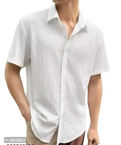 Stylish White Cotton Blend Solid Casual Shirt For Men-thumb0