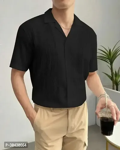 Stylish Black Cotton Blend Solid Casual Shirt For Men-thumb0