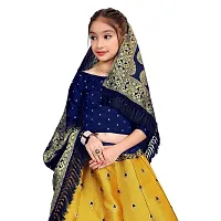 SAT CREATION Girl's Pure Silk banarashi Semi-stitched Lehenga Choli (7-8 Years, blue-yellow)-thumb3