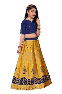 SAT CREATION Girl's Pure Silk banarashi Semi-stitched Lehenga Choli (7-8 Years, yellow)-thumb3