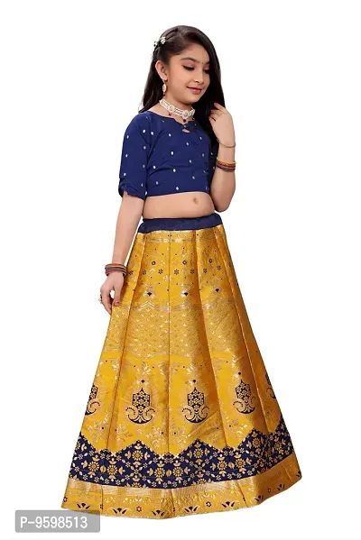 SAT CREATION Girl's Pure Silk banarashi Semi-stitched Lehenga Choli (7-8 Years, yellow)-thumb4