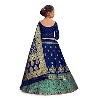 SAT CREATION Girl's Pure Silk banarashi Semi-stitched Lehenga Choli (9-10 Years, firoji)-thumb1