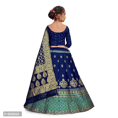 SAT CREATION Girl's Pure Silk banarashi Semi-stitched Lehenga Choli (9-10 Years, firoji)-thumb2