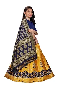 SAT CREATION Girl's Pure Silk banarashi Semi-stitched Lehenga Choli (7-8 Years, yellow)-thumb2