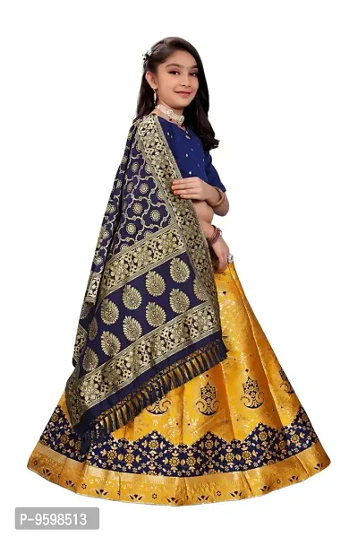 SAT CREATION Girl's Pure Silk banarashi Semi-stitched Lehenga Choli (7-8 Years, yellow)-thumb3