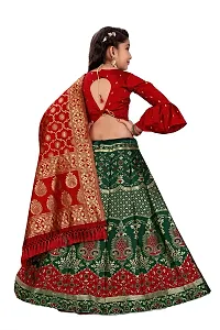 SAT CREATION Girl's Pure Silk banarashi Semi-stitched Lehenga Choli (9-10 Years, botal green)-thumb1