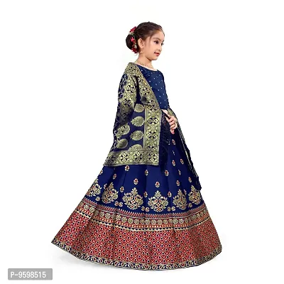 SAT CREATION Girl's Pure Silk banarashi Semi-stitched Lehenga Choli (9-10 Years, red)-thumb3