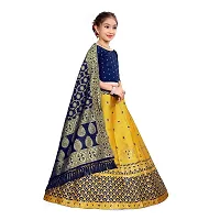 SAT CREATION Girl's Pure Silk banarashi Semi-stitched Lehenga Choli (7-8 Years, blue-yellow)-thumb2