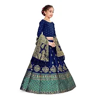 SAT CREATION Girl's Pure Silk banarashi Semi-stitched Lehenga Choli (9-10 Years, firoji)-thumb2