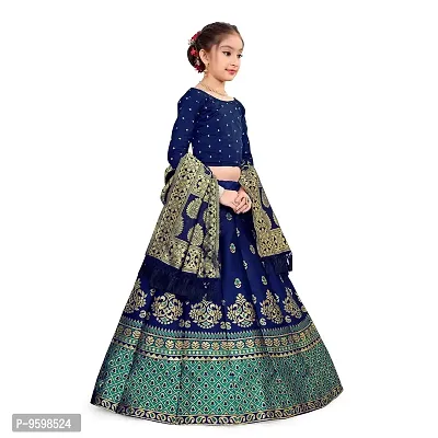 SAT CREATION Girl's Pure Silk banarashi Semi-stitched Lehenga Choli (9-10 Years, firoji)-thumb3