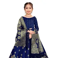 SAT CREATION Girl's Pure Silk banarashi Semi-stitched Lehenga Choli (9-10 Years, firoji)-thumb3