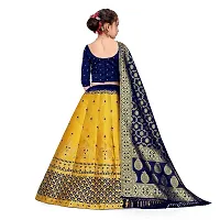 SAT CREATION Girl's Pure Silk banarashi Semi-stitched Lehenga Choli (7-8 Years, blue-yellow)-thumb1