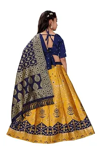 SAT CREATION Girl's Pure Silk banarashi Semi-stitched Lehenga Choli (7-8 Years, yellow)-thumb1