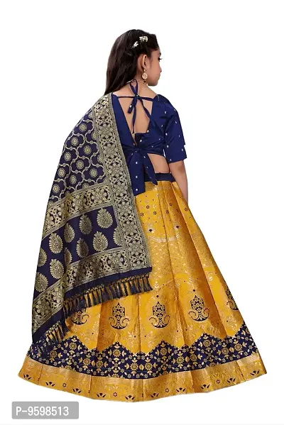 SAT CREATION Girl's Pure Silk banarashi Semi-stitched Lehenga Choli (7-8 Years, yellow)-thumb2