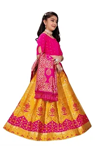 SAT CREATION Girl's Pure Silk banarashi Semi-stitched Lehenga Choli (7-8 Years, yellow-rani)-thumb2