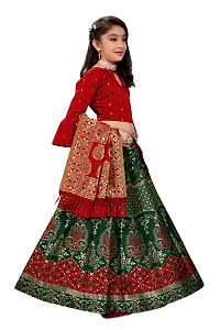 SAT CREATION Girl's Pure Silk banarashi Semi-stitched Lehenga Choli (9-10 Years, botal green)-thumb3