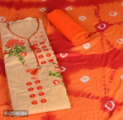 Stylish Satin Cotton Dress Material With Nazneen Dupatta-thumb0