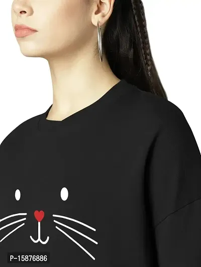 eddlees Women's Cotton Hooded Neck, Zipper and Round Neck Sweatshirt (OVELSS-WW-202100_Black Cat_L)-thumb2