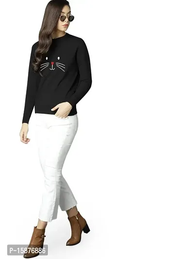 eddlees Women's Cotton Hooded Neck, Zipper and Round Neck Sweatshirt (OVELSS-WW-202100_Black Cat_L)