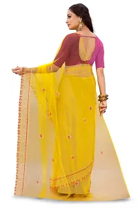 Partywear Yellow Net Embroidered Saree with Pink Solid Dupion Silk Blouse Piece-thumb2