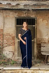 Velvet Lace Border Sarees with Embroidered Blouse Piece-thumb4