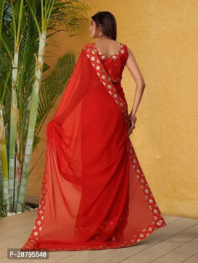 Georgette Embroidered Lace Border Sarees with Dupion Silk Embroidered Blouse Piece-thumb2
