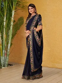 Georgette Embroidered Lace Border Sarees with Dupion Silk Embroidered Blouse Piece-thumb1