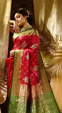 Attractive Satin Silk Zari Woven Banarsi Saree With Blouse Piece For Women-thumb1