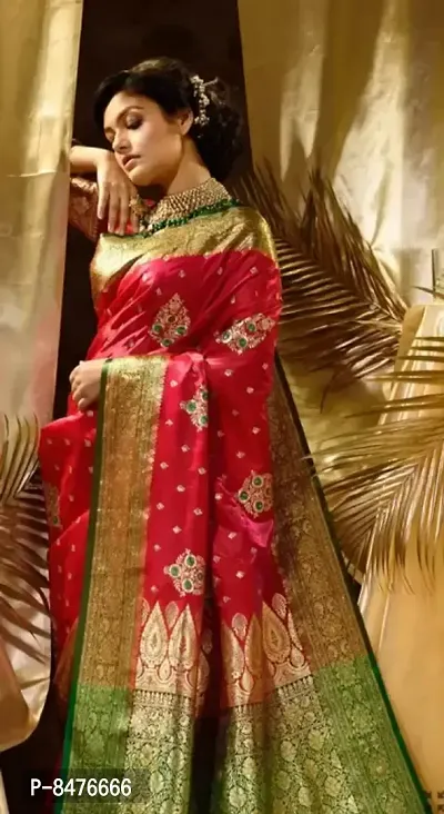 Attractive Satin Silk Zari Woven Banarsi Saree With Blouse Piece For Women-thumb2