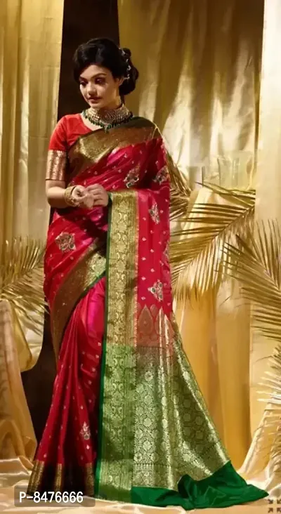 Attractive Satin Silk Zari Woven Banarsi Saree With Blouse Piece For Women-thumb3