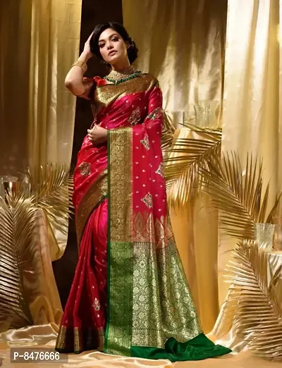Attractive Satin Silk Zari Woven Banarsi Saree With Blouse Piece For Women